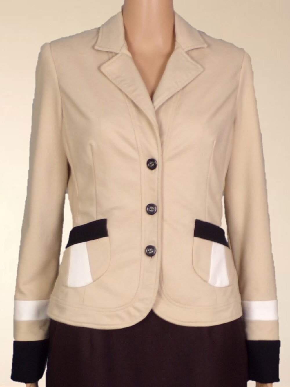VESTI size 4 beige/black/white blazer polyester/rayon/spandex dry clean only